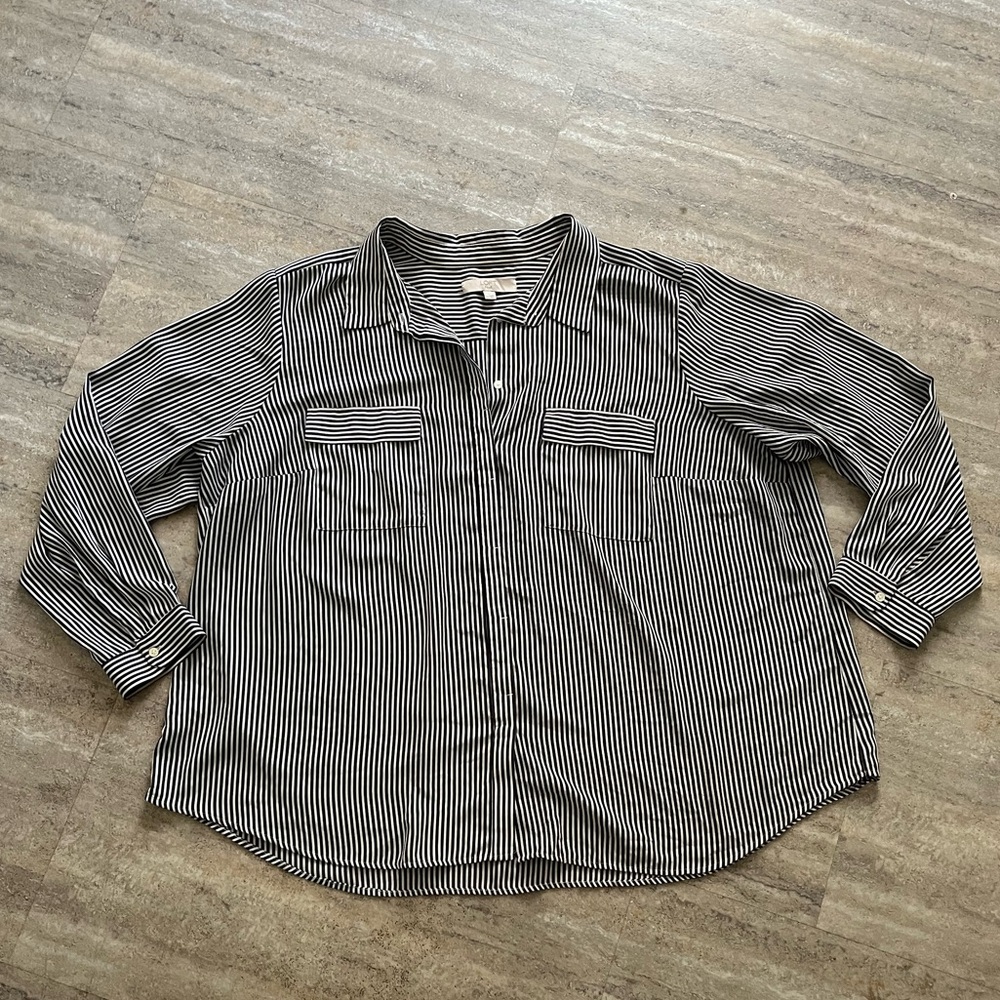 Navy and white stripe button down